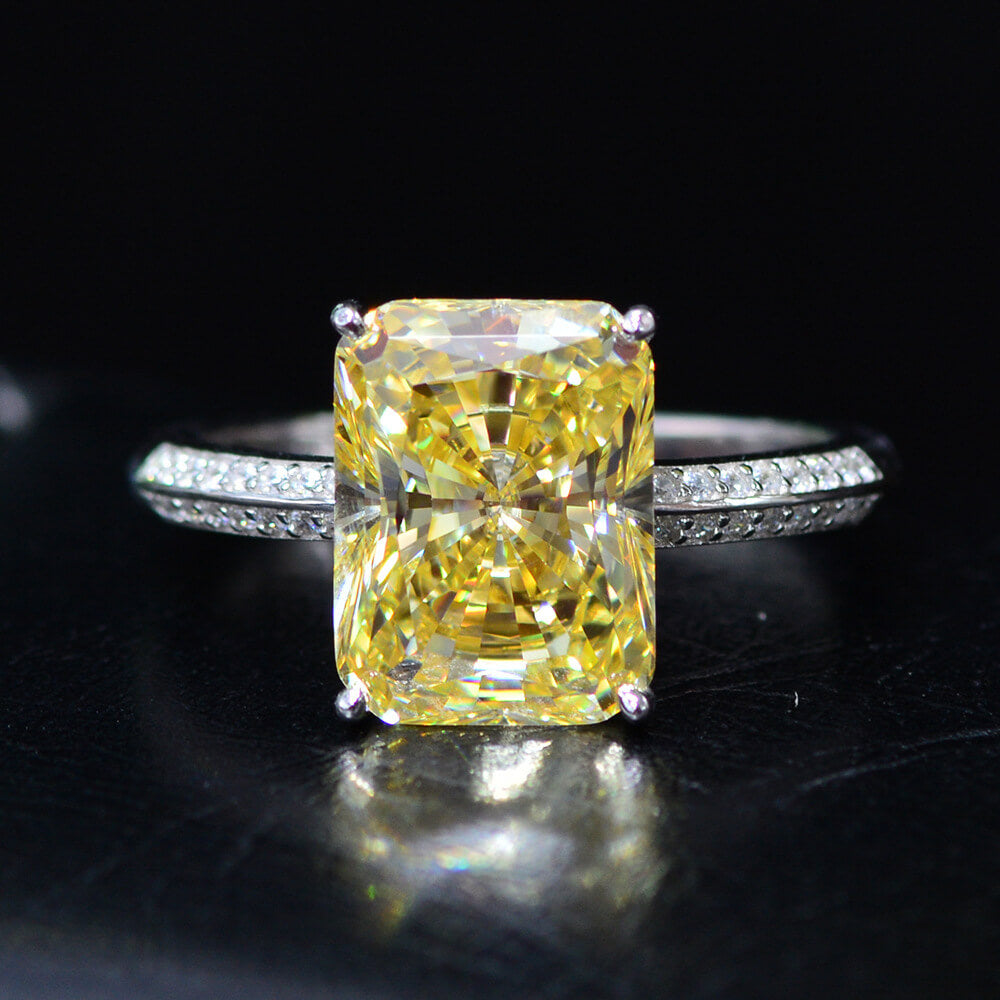Radiant Cut Side Stone Four Prong Sterling Silver Ring - ReadYourHeart
