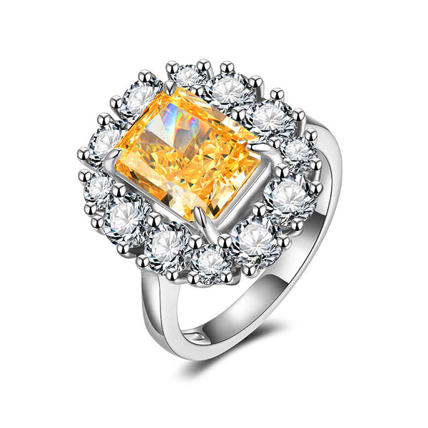 Radiant Cut Yellow Sapphire Halo Sterling Silver Ring