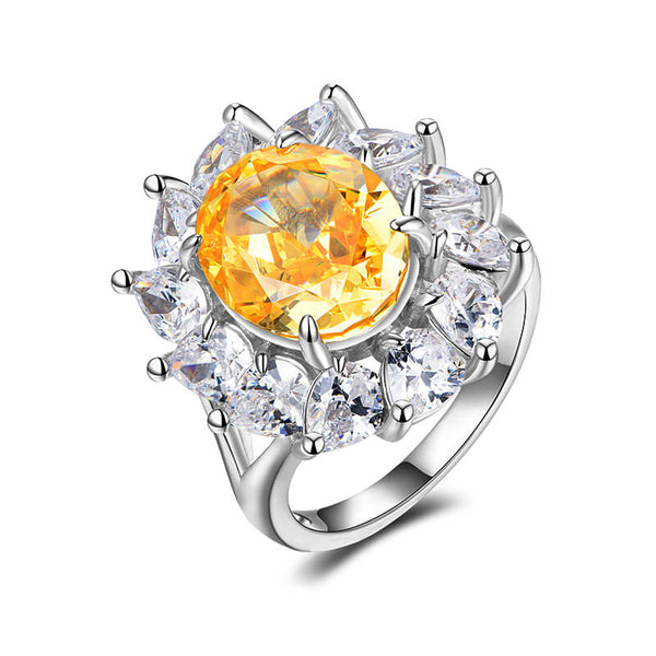 Oval Cut Yellow Sapphire SideStone Split Shank Sterling Silver Ring - ReadYourHeart