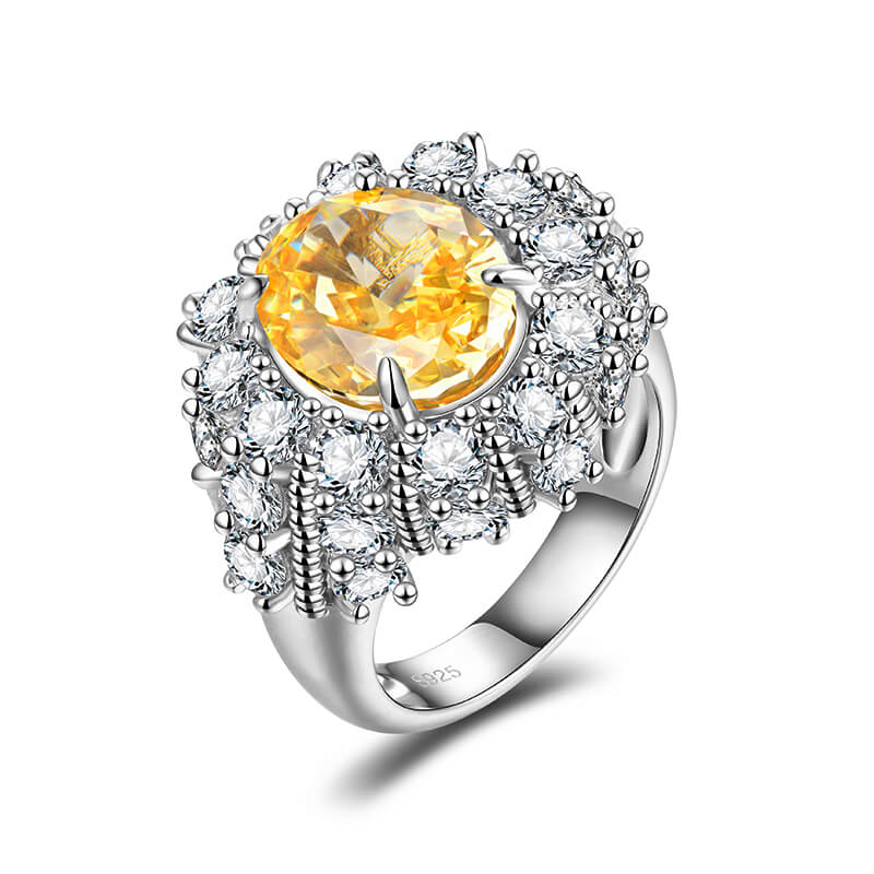 Oval Cut Yellow Sapphire SideStone Sterling Silver Ring - ReadYourHeart