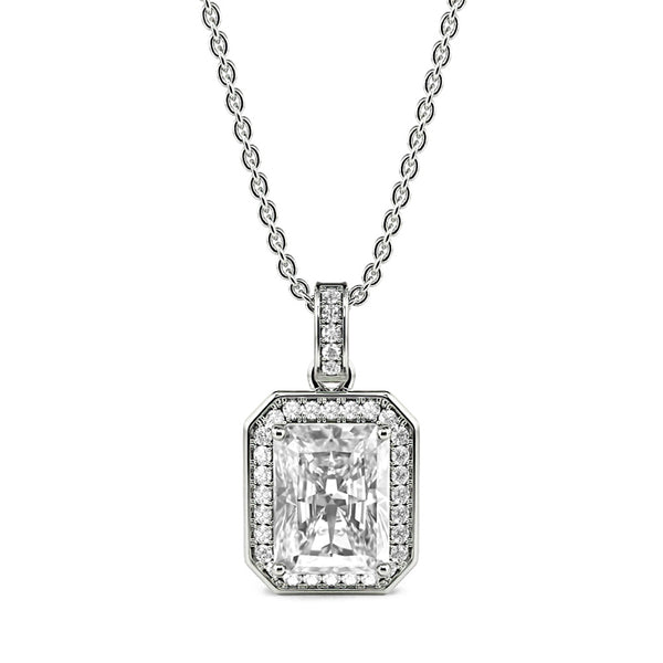 Radiant Moissanite Pave Pendant Necklace in Sterling Silver