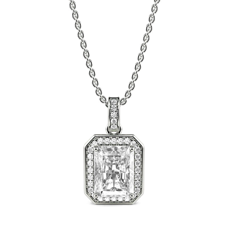 Radiant Moissanite Pave Pendant Necklace in Sterling Silver - ReadYourHeart