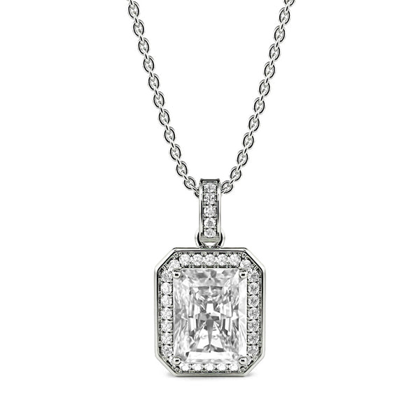 Radiant Moissanite Pave Pendant Necklace in Sterling Silver - ReadYourHeart