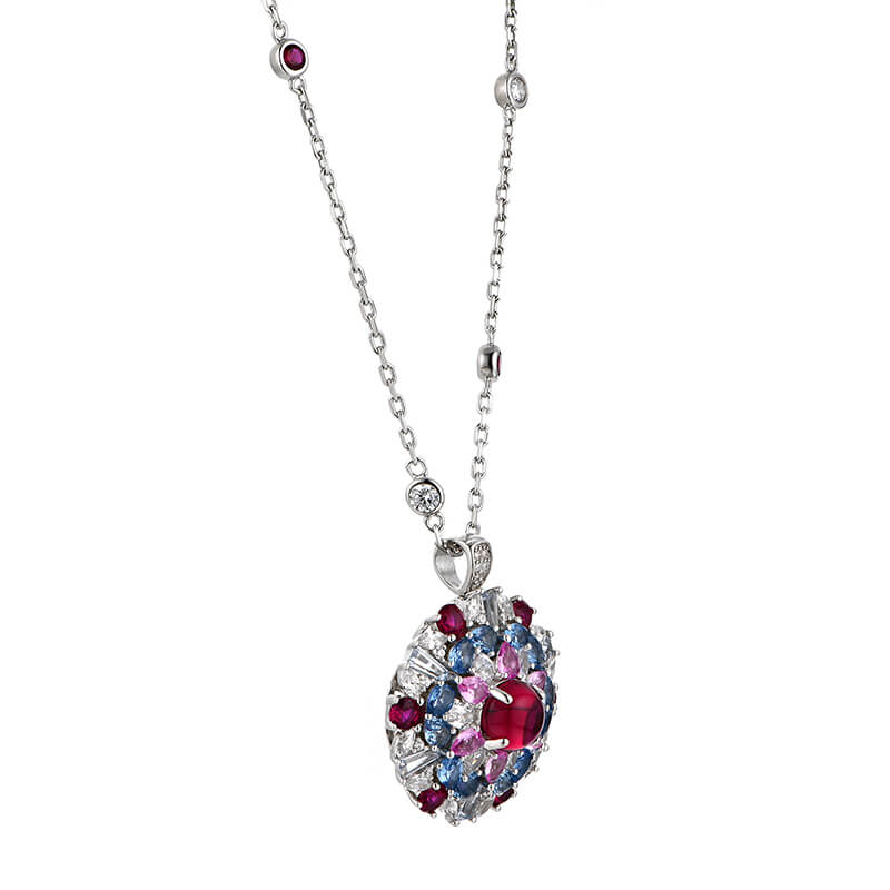 Red Corundum With Sapphire Cluster Sterling Silver Necklace OR Ring - ReadYourHeart