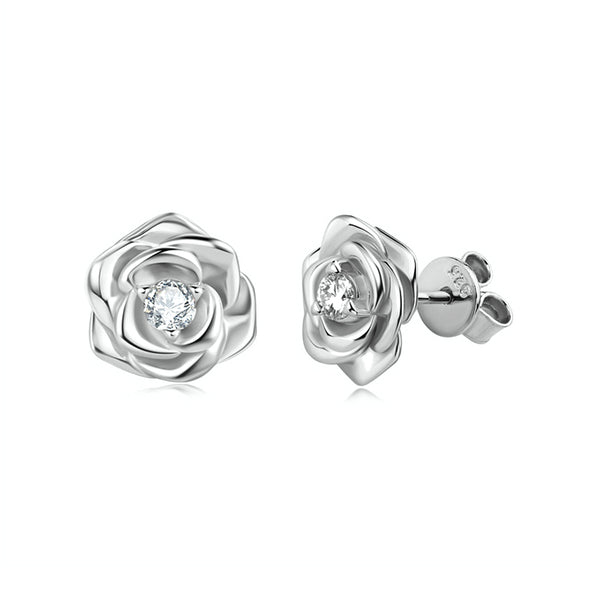 Rose Shaped Solitaire Moissanite Stud Earrings In Sterling Silver - ReadYourHeart