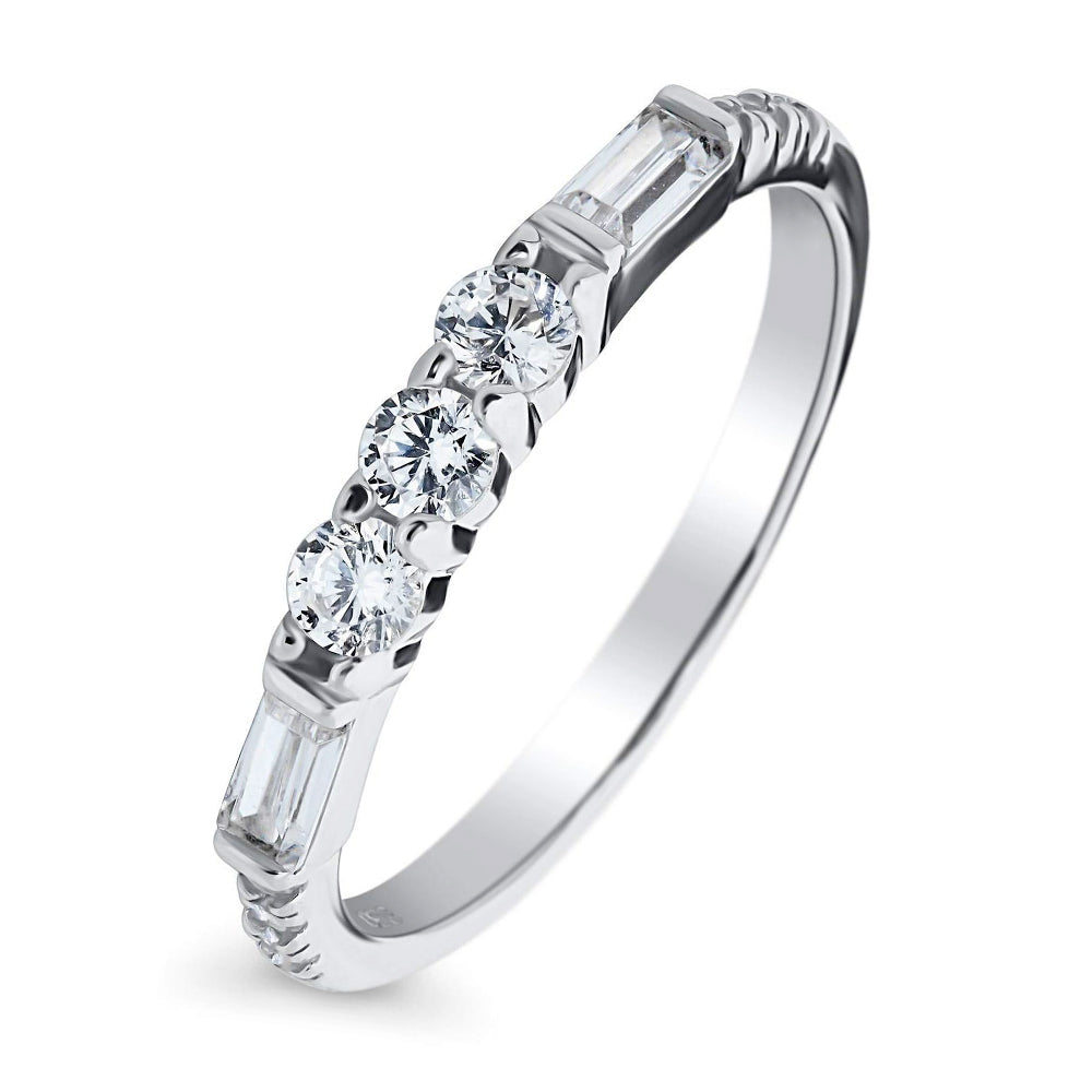 Round And Emerald-Cut Moissanite Half Eternity Wedding Band - ReadYourHeart