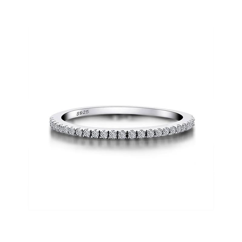 Round Cubic Zirconia Half Eternity Sterling Silver Wedding Band Stackable Ring - ReadYourHeart