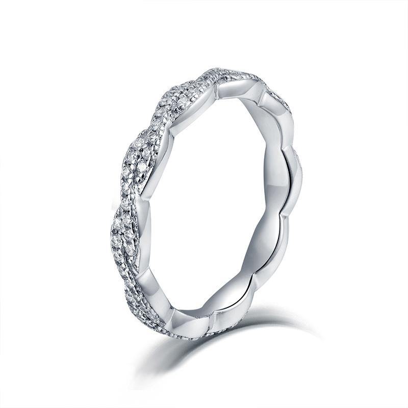 Round Cubic Zirconia Sterling Silver Wedding Band Stackable Ring - ReadYourHeart