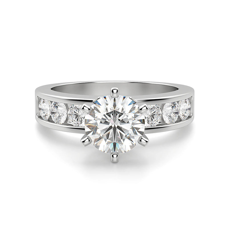 Round Cut Moissanite Channel Set Engagement Ring - ReadYourHeart, 1ct / 7.5