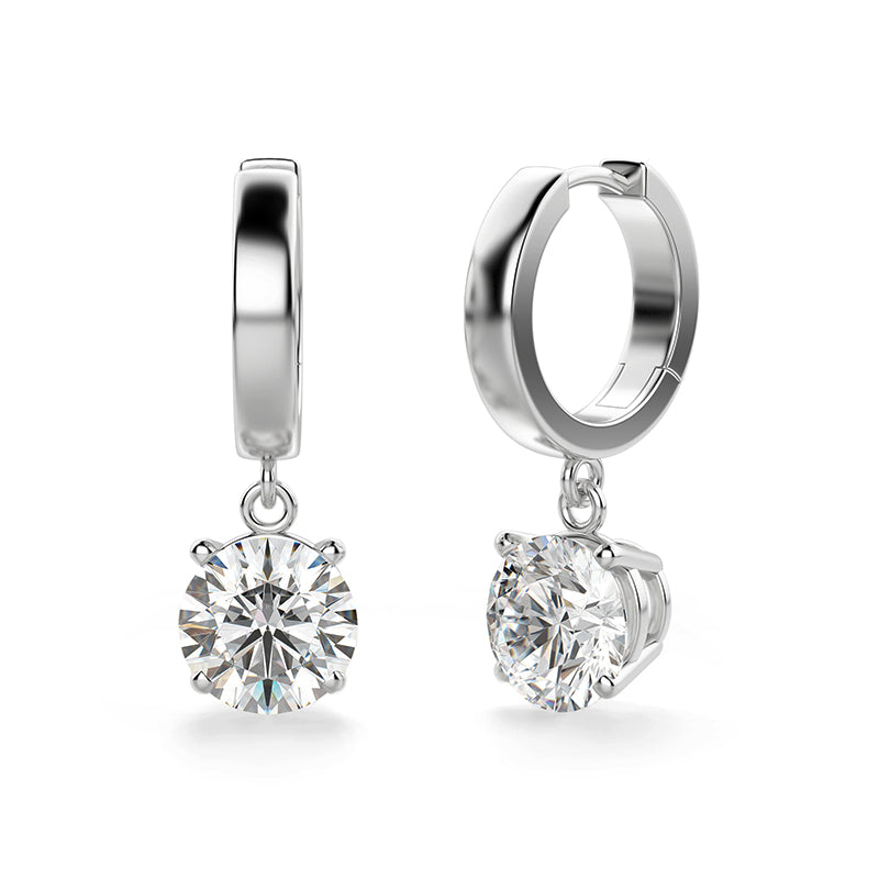 Round Cut Solitaire Moissanite Drop Earrings In Sterling Silver - ReadYourHeart