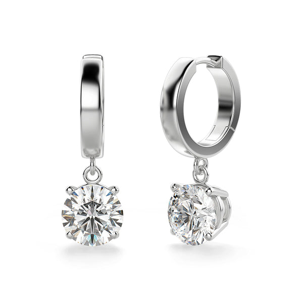 Round Cut Solitaire Moissanite Drop Earrings In Sterling Silver