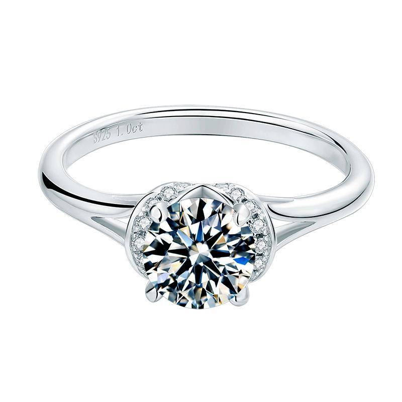 Round Moissanite Beloved Sterling Silver Wedding Ring - ReadYourHeart,RRW-M42A