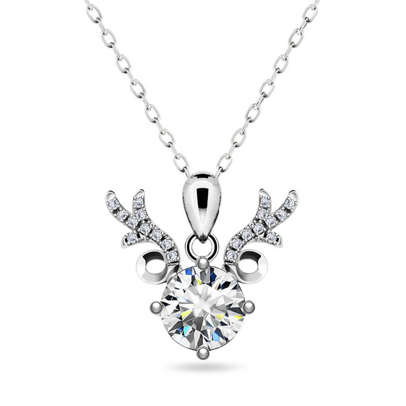 Round Moissanite Deer Antlers Pendant Necklace in Sterling Silver - ReadYourHeart