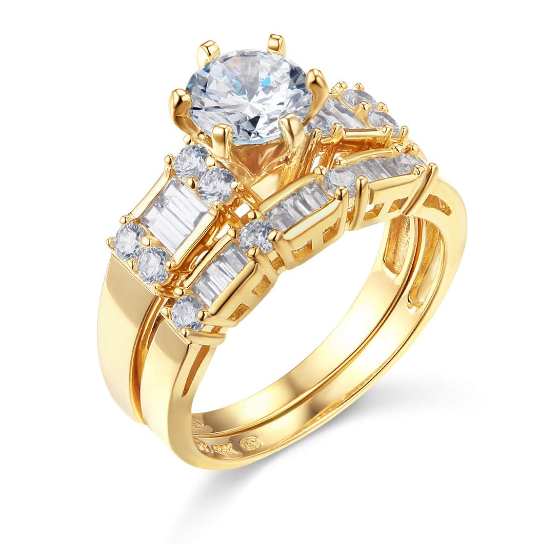 Round Moissanite Emerald-Cut Side Stone Engagement Ring - ReadYourHeart