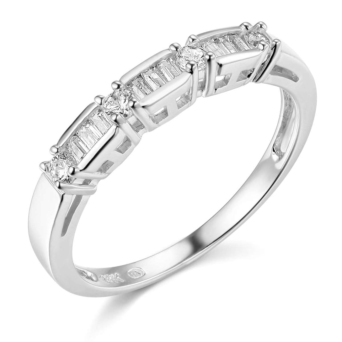 Round Moissanite Emerald-Cut Side Stone Engagement Ring - ReadYourHeart