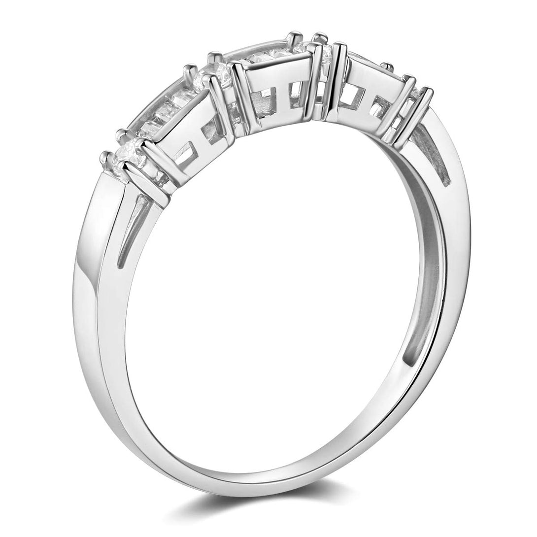 Round Moissanite Emerald-Cut Side Stone Engagement Ring - ReadYourHeart
