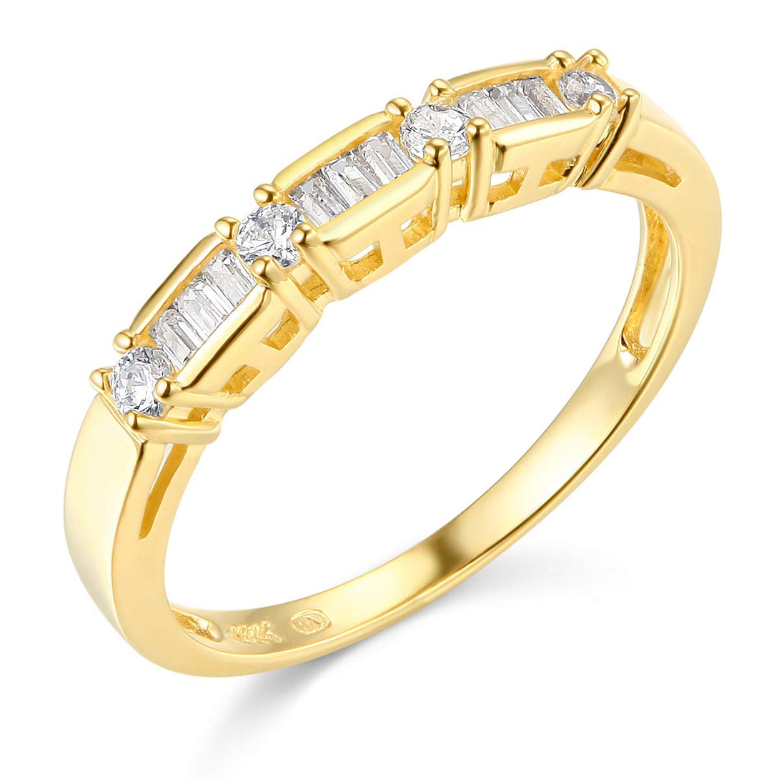 Round Moissanite Emerald-Cut Side Stone Engagement Ring - ReadYourHeart