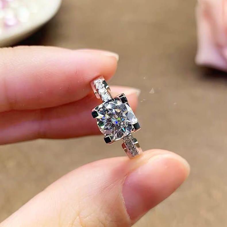 Round Moissanite Fashion Bull Head Sterling Silver Wedding Ring - ReadYourHeart