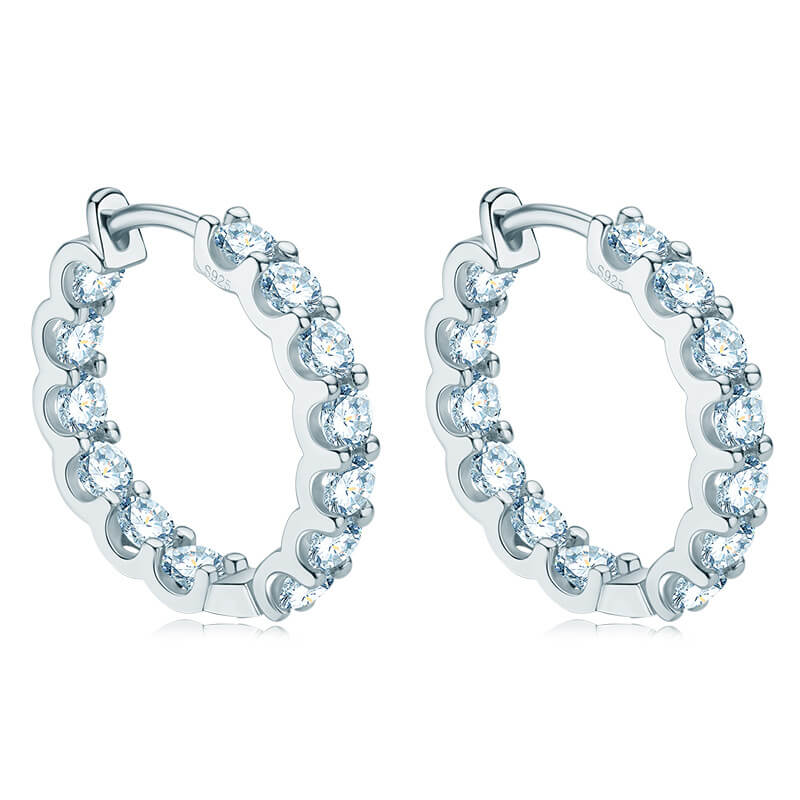 Round Moissanite Hoop Pave Sterling Silver Earrings - ReadYourHeart