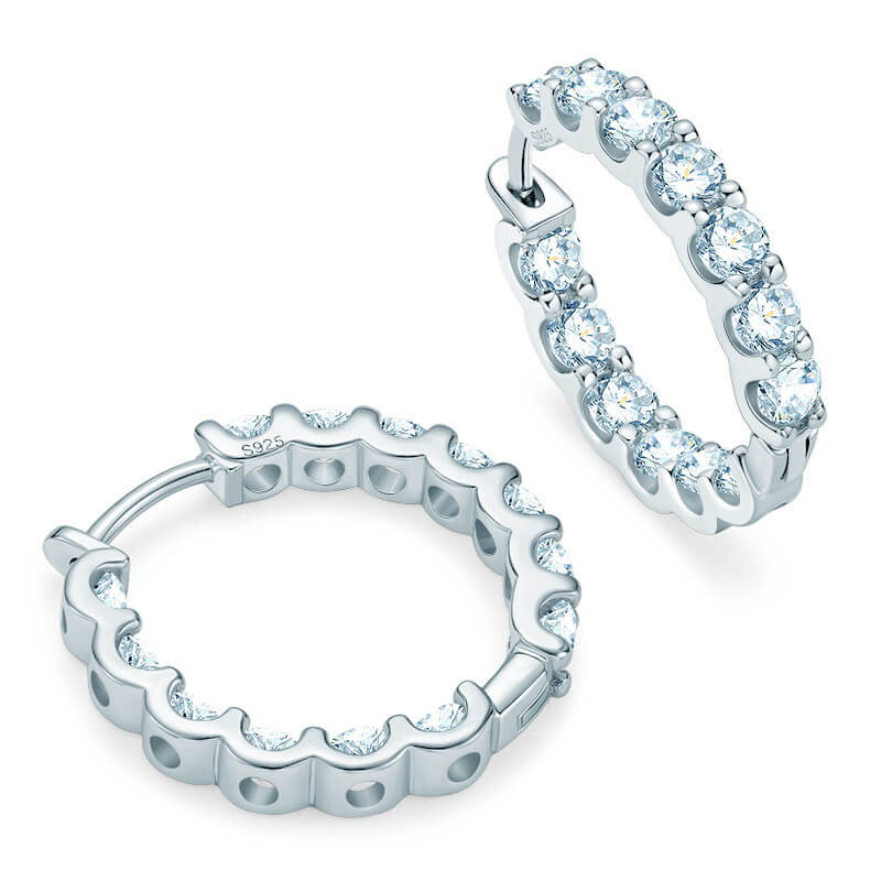 Round Moissanite Hoop Pave Sterling Silver Earrings - ReadYourHeart