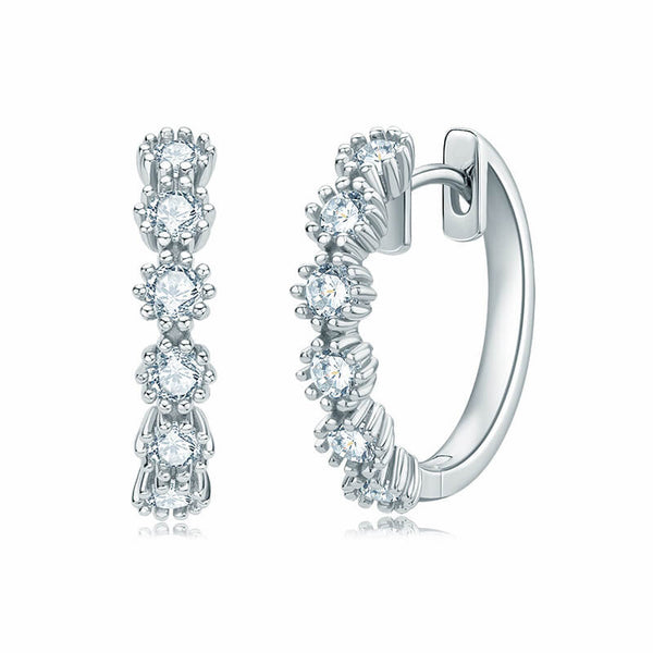 Round Moissanite Huggie Hoop Sterling Silver Earrings