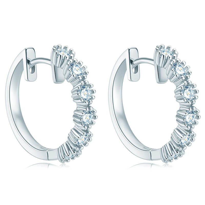 Round Moissanite Huggie Hoop Sterling Silver Earrings - ReadYourHeart
