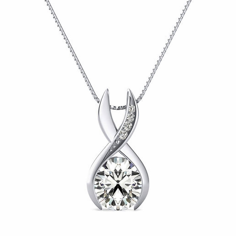 Round Moissanite Infinity Bezel Set Pendant Necklace in Sterling Silver - ReadYourHeart