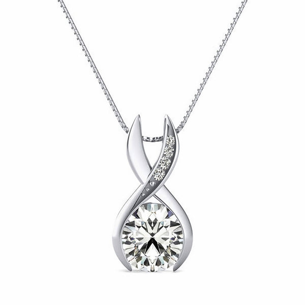 Round Moissanite Infinity Bezel Set Pendant Necklace in Sterling Silver