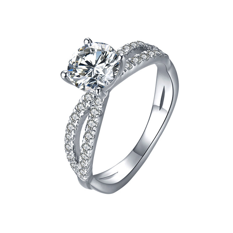 Round Moissanite Infinity Twist Engagement Ring in 18K White Gold - ReadYourHeart