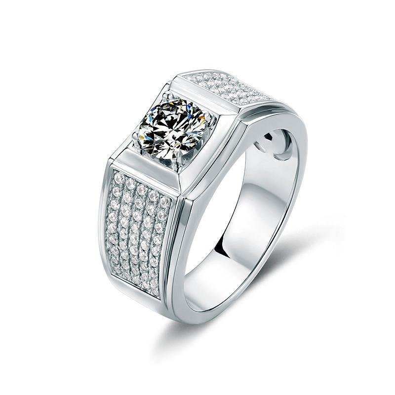 Round Moissanite Luxury Sterling Silver Wedding Ring For Men - ReadYourHeart