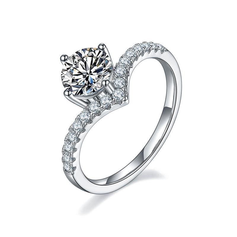 Round Moissanite Princess Crown Four Prongs Sterling Silver Wedding Ring - ReadYourHeart
