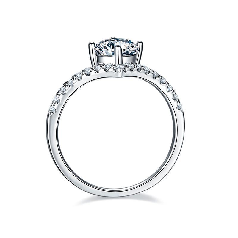 Round Moissanite Princess Crown Four Prongs Sterling Silver Wedding Ring - ReadYourHeart,RRL-10014