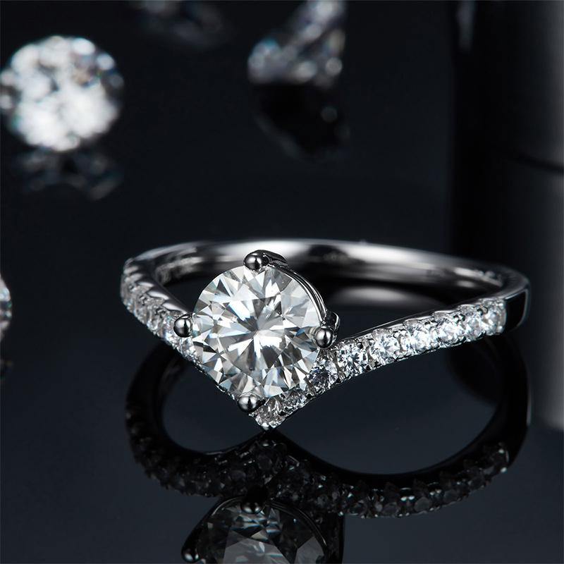 Round Moissanite Princess Crown Four Prongs Sterling Silver Wedding Ring - ReadYourHeart,RRL-10014