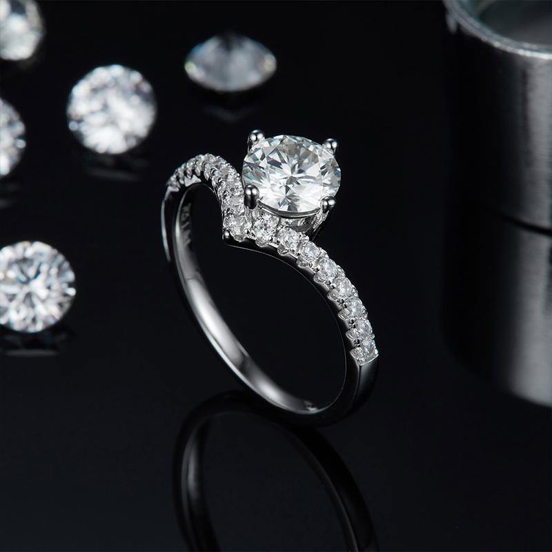 Round Moissanite Princess Crown Four Prongs Sterling Silver Wedding Ring - ReadYourHeart,RRL-10014