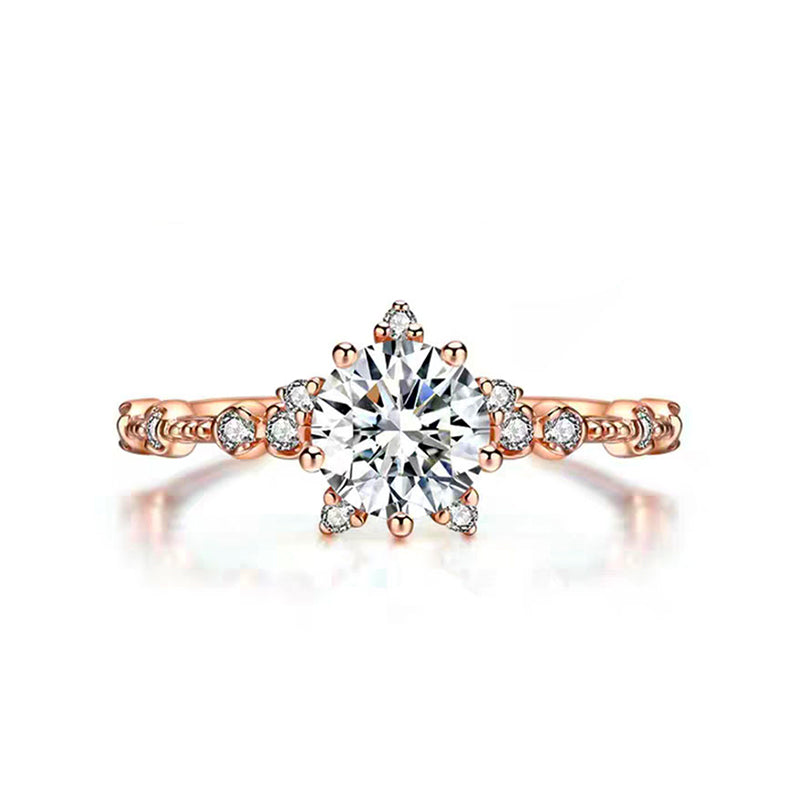 Round Moissanite Side Stone Rose Gold Sterling Silver Engagement Ring - ReadYourHeart