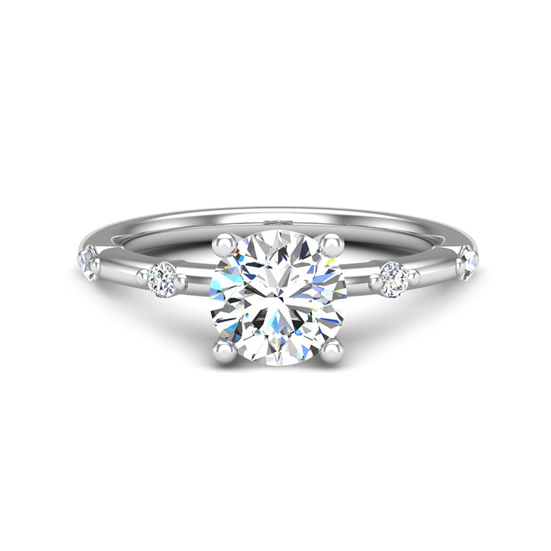 Round Moissanite Sleek Accents Engagement Ring - ReadYourHeart