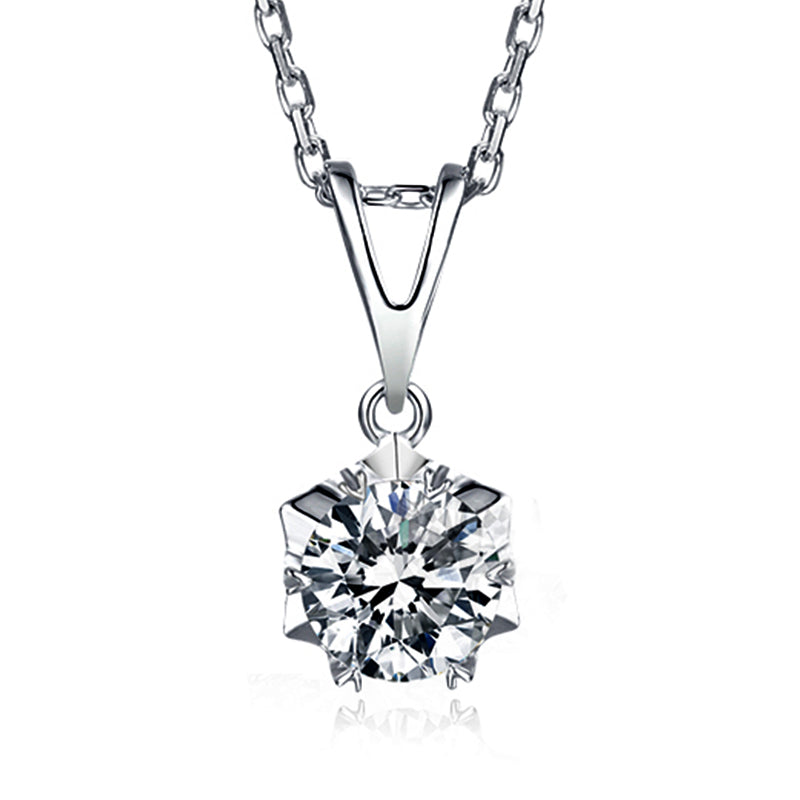 Solitaire Round Moissanite Snowflake Sterling Silver Necklace Pendant - ReadYourHeart