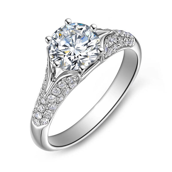 Round Moissanite Split Shank Pave Engagement Ring - ReadYourHeart