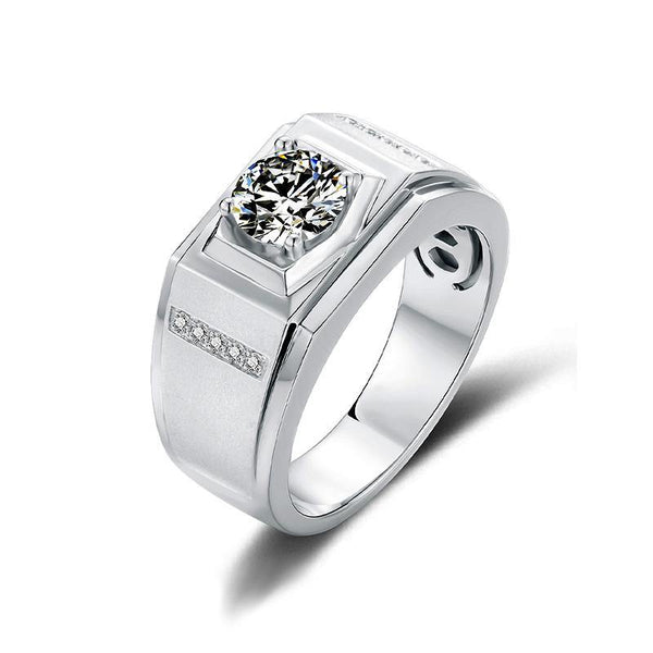 Round Moissanite Sterling Silver Wedding Ring For Men - ReadYourHeart