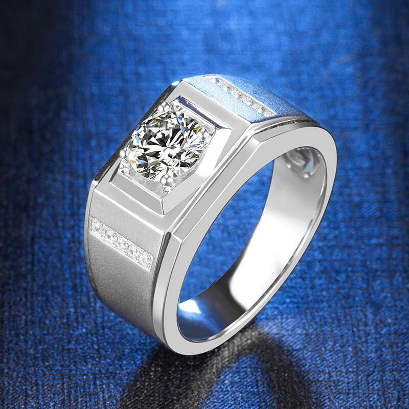 Round Moissanite Sterling Silver Wedding Ring For Men - ReadYourHeart,RRW-M79A
