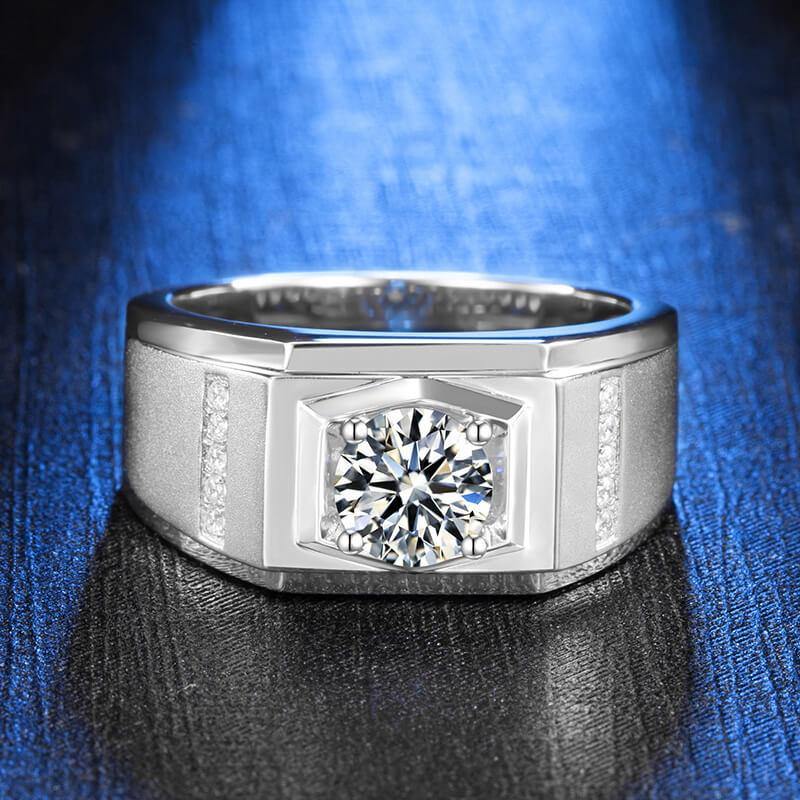 Round Moissanite Sterling Silver Wedding Ring For Men - ReadYourHeart,RRW-M79A