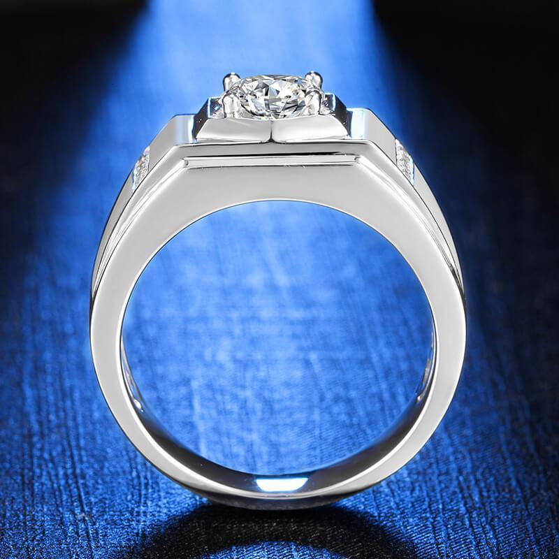 Round Moissanite Sterling Silver Wedding Ring For Men - ReadYourHeart,RRW-M79A