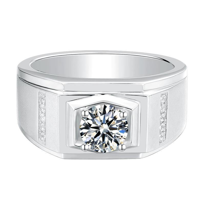 Round Moissanite Sterling Silver Wedding Ring For Men - ReadYourHeart,RRW-M79A