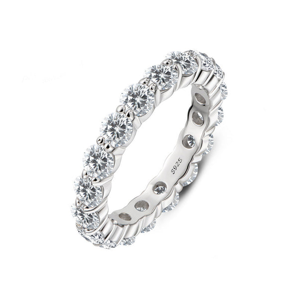 Round Sona Diamond Sterling Silver Wedding Band Eternity Ring - ReadYourHeart