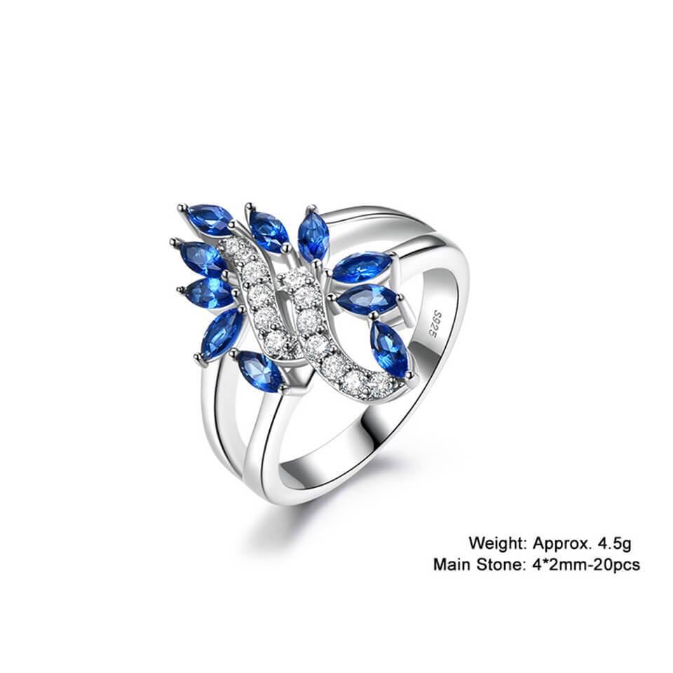 Sapphire Cocktail Flower Sterling Silver Ring - ReadYourHeart