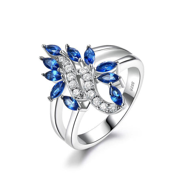 Sapphire Cocktail Flower Sterling Silver Ring - ReadYourHeart