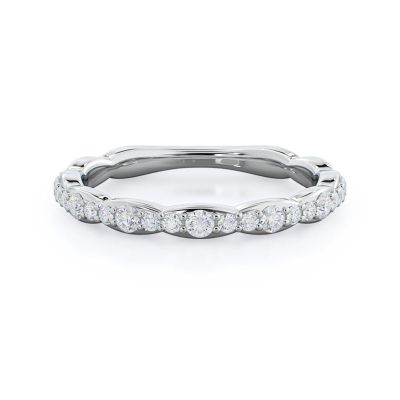 Scalloped Edges Moissanite Pave Half Eternity Wedding Band - ReadYourHeart