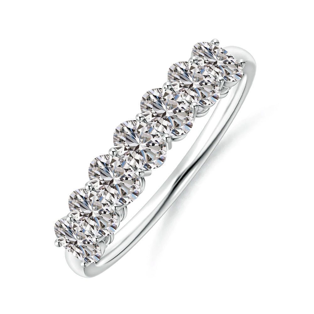 Seven Stone Oval Cut Moissanite Half Eternity Wedding Band Ring - ReadYourHeart