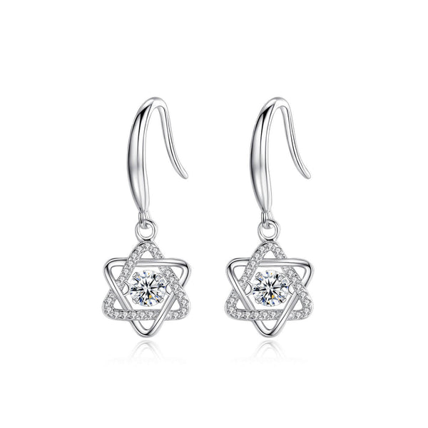 Round Moissanite Six Pointed Star Sterling Silver Earrings - ReadYourHeart
