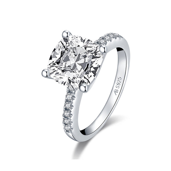 Cushion Cut Sona Diamond Pave Sterling Silver Ring - ReadYourHeart